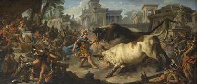 Jean-Francois De Troy Jason taming the bulls of Aeetes oil painting by Jean Francois de Troy depicting the classical Greek hero Jason during one of his challenges during hi oil painting picture